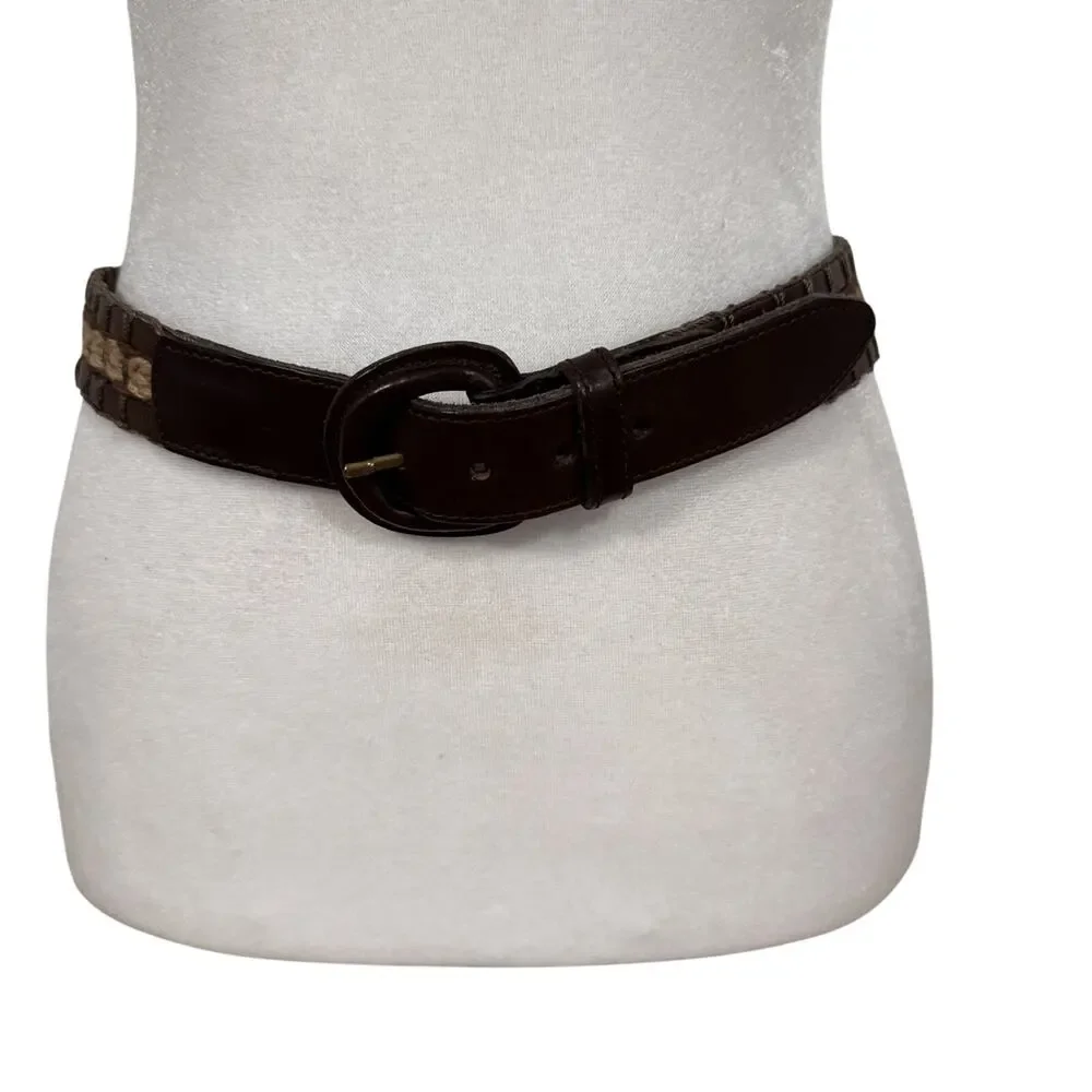 Talbots Women’s brown leather and straw woven belt Size M